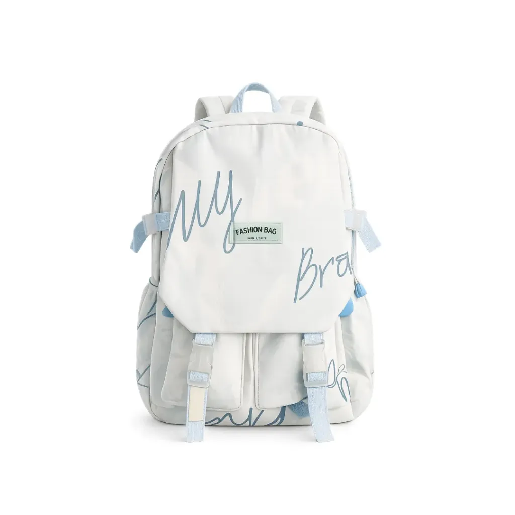 Sac à Dos Graffiti Doux – Blanc & Bleu Pastel