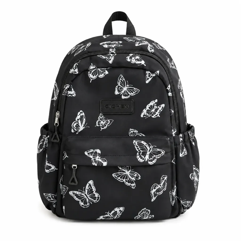 [SAC-C020] Sac à Dos Doux Motif Papillon - Noir
