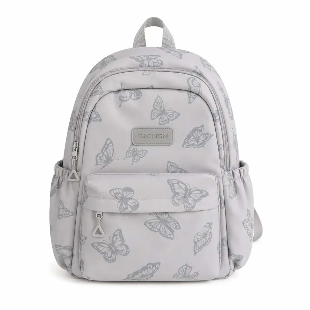 Sac à Dos Doux Motif Papillon - Gris