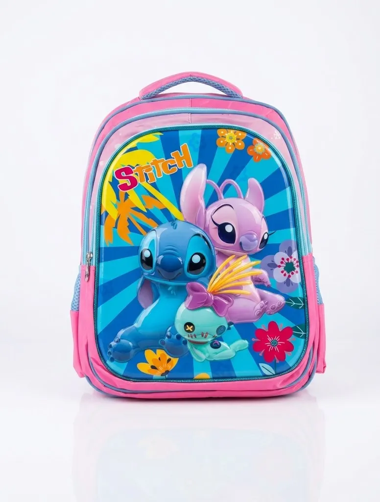 [CART-ST001] Cartable Scolaire "Stitch & Angel & Scrump" 3D  - Rose